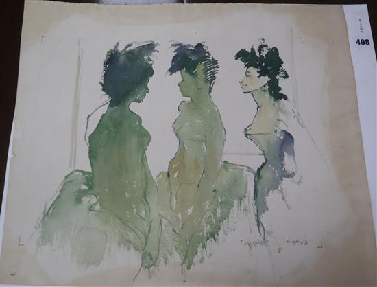 Charles Mozley (1914-1991, watercolour, Les Girls, signed and dated 73, 44 x 52cm, unframed